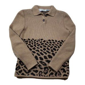 Valentino Boutique Leopard Print Cashmere Sweater Pullover Collar Polo Women's S